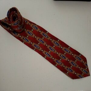 Giovanni New York Designer Neck Tie Men's Red Gold Blue Silk Made in USA Career